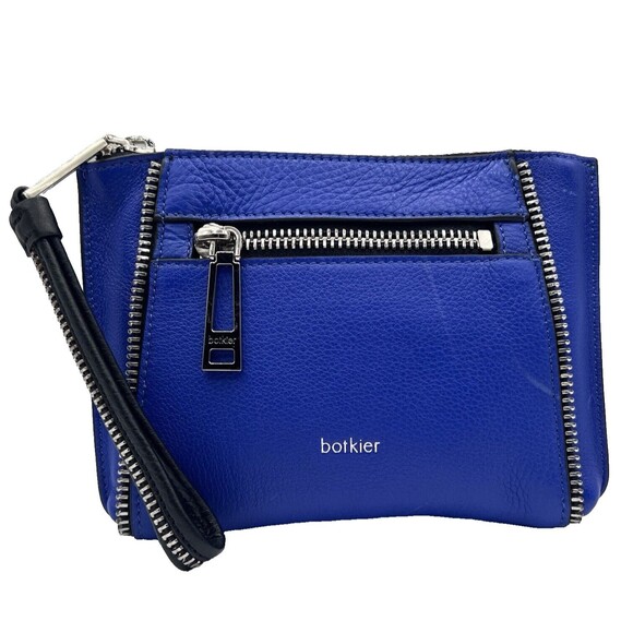 BOTKIER NEW YORK Soho Clutch Pebbled Leather Wristlet Zipper Electric Blue NEW - Picture 2 of 12